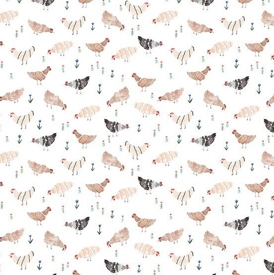 Chickens White - Cotton - From 0.5 Metre