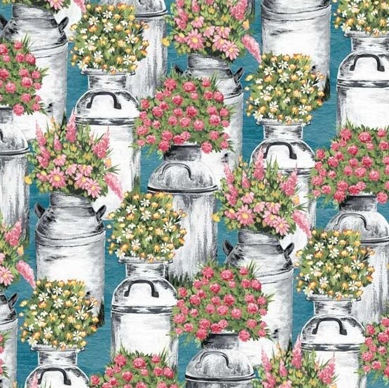 Milk Churns Floral - Cotton -  By Metre