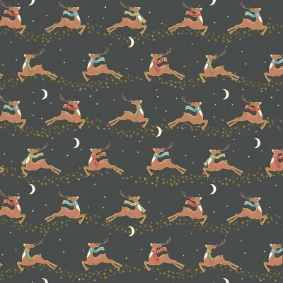 Christmas Deer Grey - Cotton - REMNANT 130 CM X 110 CM