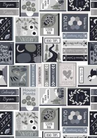 Book Covers Grey Black - Cotton - By Metre