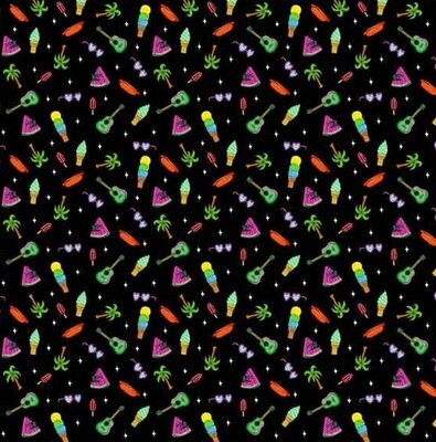 Tropical Beach Images Black -  Cotton - From 0.5 Metre