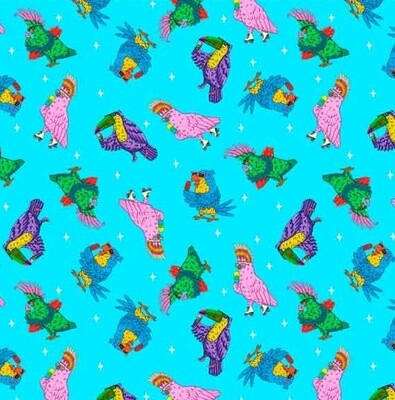Funky Birds Blue -  Cotton - From 0.5 Metre