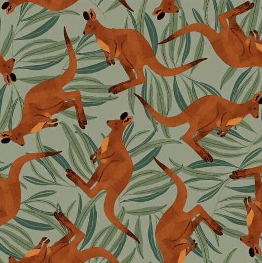 Kangaroos Green - Cotton - From 0.5 Metre