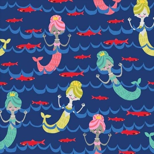 Mermaids Navy - Cotton - From Fat Quarter
