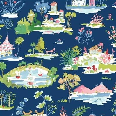 Japan Scenes Blue - Cotton - REMNANT 70 CM X 110 CM