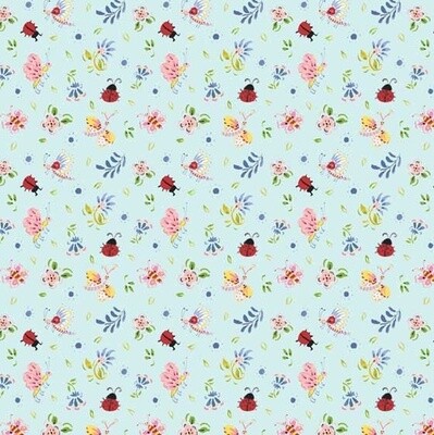 Ditzy Bugs Aqua - Cotton - REMNANT 120 CM X 110 CM