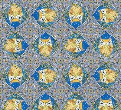 Owls Blue -  Cotton - From 0.5 Metre