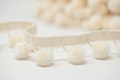 Off White - 15 mm Pom Pom Trim - by Metre