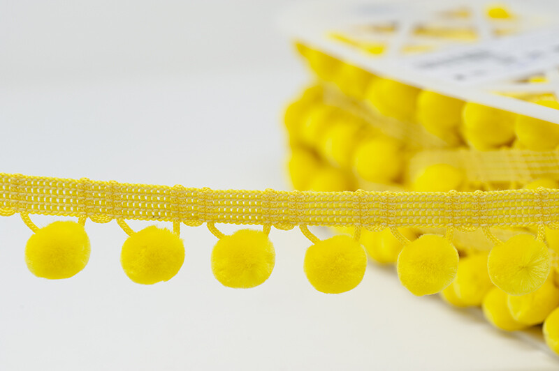 Yellow - 15 mm Pom Pom Trim - by Metre