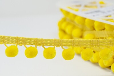 Yellow - 15 mm Pom Pom Trim - by Metre