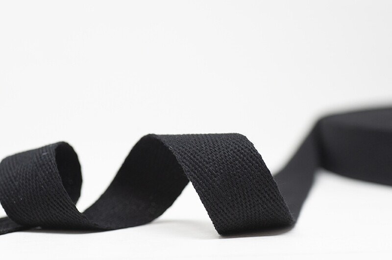 Herringbone Bag Webbing - Black - 25 mm - By Metre