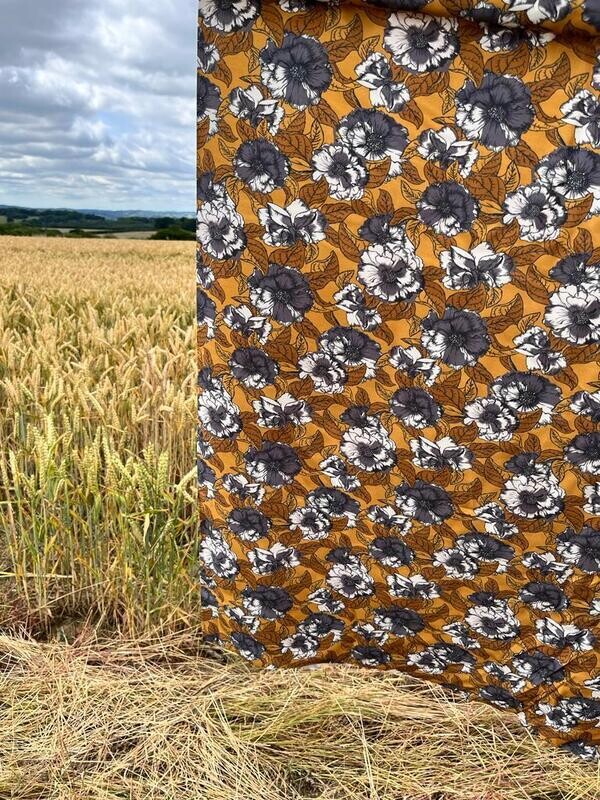Floral Mustard - Viscose Dress Fabric - BY METRE