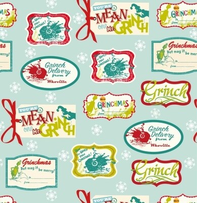 Grinch Christmas Labels - Cotton - From Fat Quarter