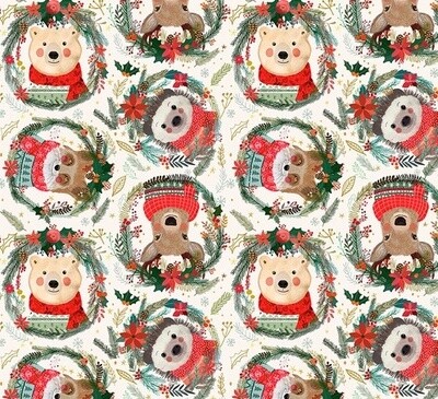 Christmas Squad Wreaths - Cotton - LAST FAT QUARTER 50 CM X 55 CM