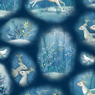 SARAH SUMMERS - Christmas Reindeer Blue - Cotton - From Fat Quarter