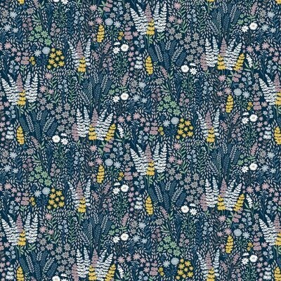 Floral Dark Blue - Cotton - From 0.5 Metre