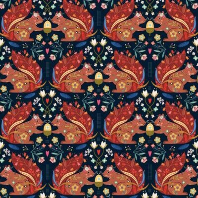 Squirrels Floral - Cotton - From 0.5 Metre