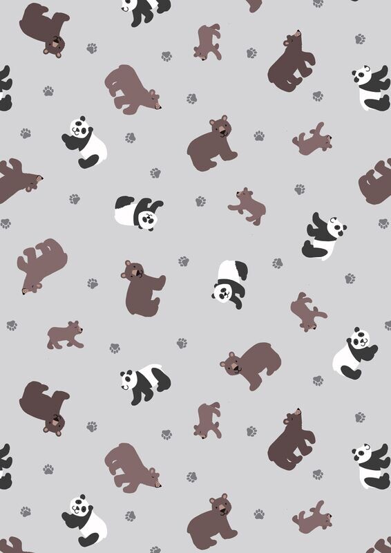Pandas Bears Light Grey - Cotton - REMNANT 165 CM X 110 CM