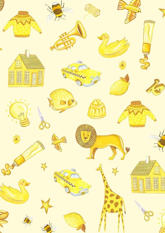Funky Objects Yellow - Cotton - By Metre