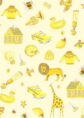 Funky Objects Yellow - Cotton - By Metre