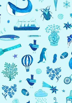 Funky Objects Blue - Cotton - From 0.5 Metre