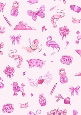 Funky Objects Pink - Cotton - From 0.5 Metre