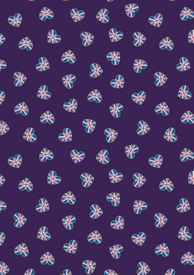 Union Jack Hearts Purple - Cotton - From 0.5 Metre