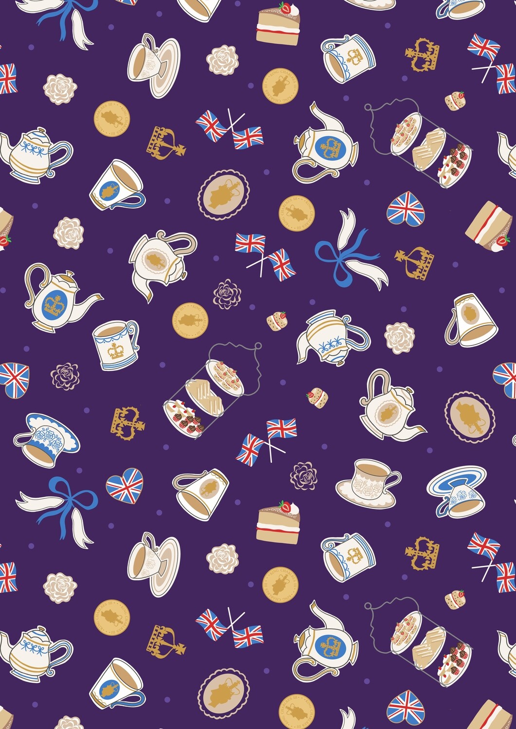 Afternoon Tea Purple - Cotton - REMNANT 100 CM X 110 CM