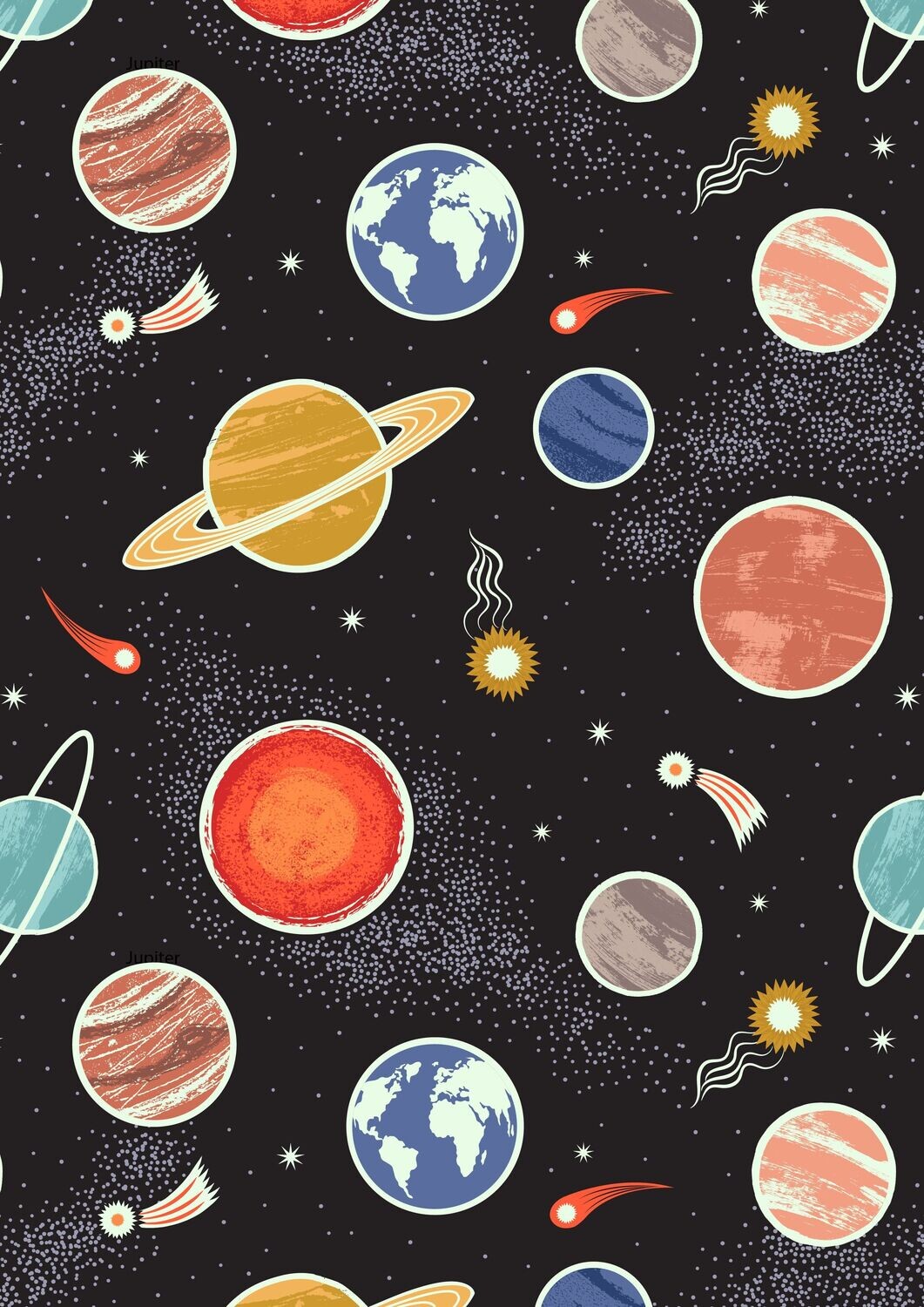Planets Black - GLOW IN THE DARK - Cotton - From Fat Quarter