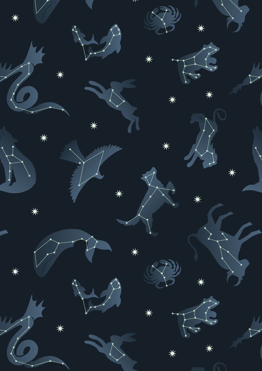 Constellations Grey - GLOW IN THE DARK - Cotton - From Fat Quarter
