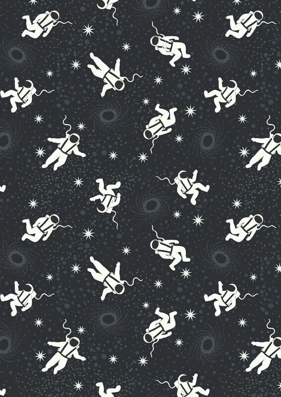 Astronauts Black - GLOW IN THE DARK - Cotton - REMNANT 170 CM X 110 CM