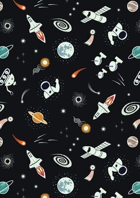 Space Small Things Black - GLOW IN THE DARK - Cotton - From Fat Quarter