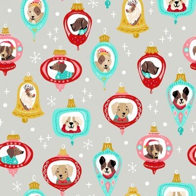 Dog Christmas Grey - Cotton - From Fat Quarter