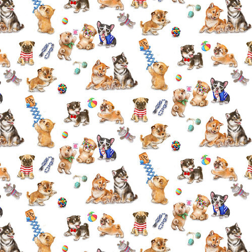 Dogs White - Cotton - REMNANT 125 CM X 110 CM