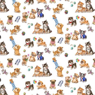 Dogs White - Cotton - REMNANT 125 CM X 110 CM