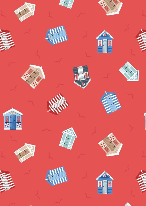 Beach Huts Red - Cotton - By Metre