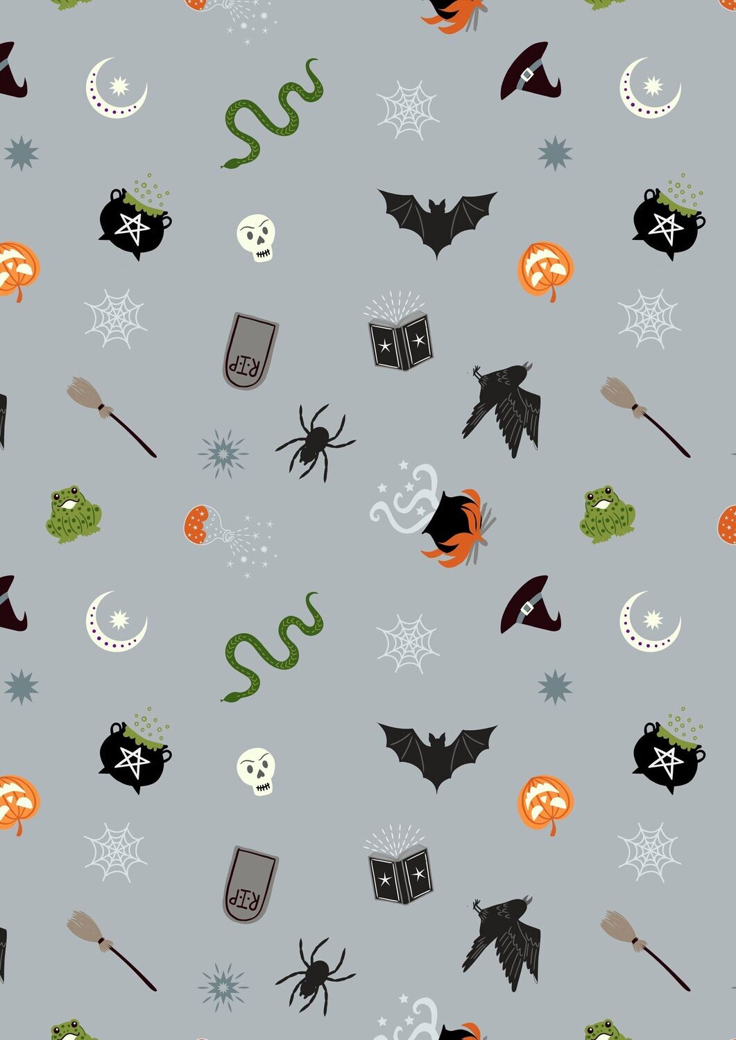 Spooky Halloween Grey - Cotton - By Metre