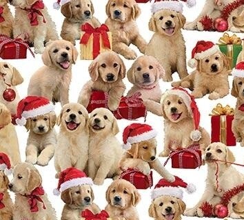 Labrador Golden Retrievers Dog Christmas - Digital Print Cotton - From Fat Quarter