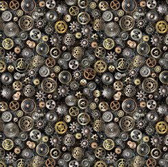 Steampunk Cogs Black - Cotton - From Fat Quarter