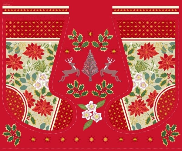 STOCKING - Christmas Red - Cotton - Panel