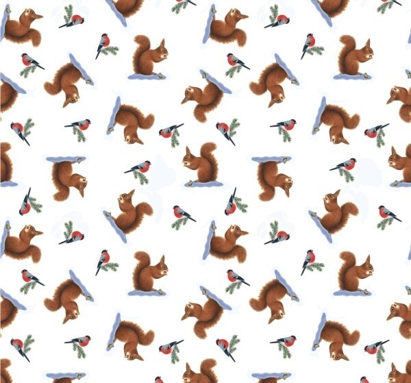 Squirrels White - Cotton - REMNANT 165 CM X 110 CM