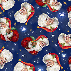Christmas Santa Heads - Cotton - REMNANT 85 CM X 110 CM