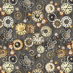 Steampunk Clocks Grey - Cotton - From Fat Quarter