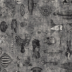 Steampunk Blender Grey - Cotton - REMNANT 210 CM X 110 CM