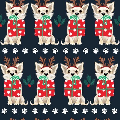 Christmas Dogs Navy - Cotton -  END BOLT 220 CM X 110 CM