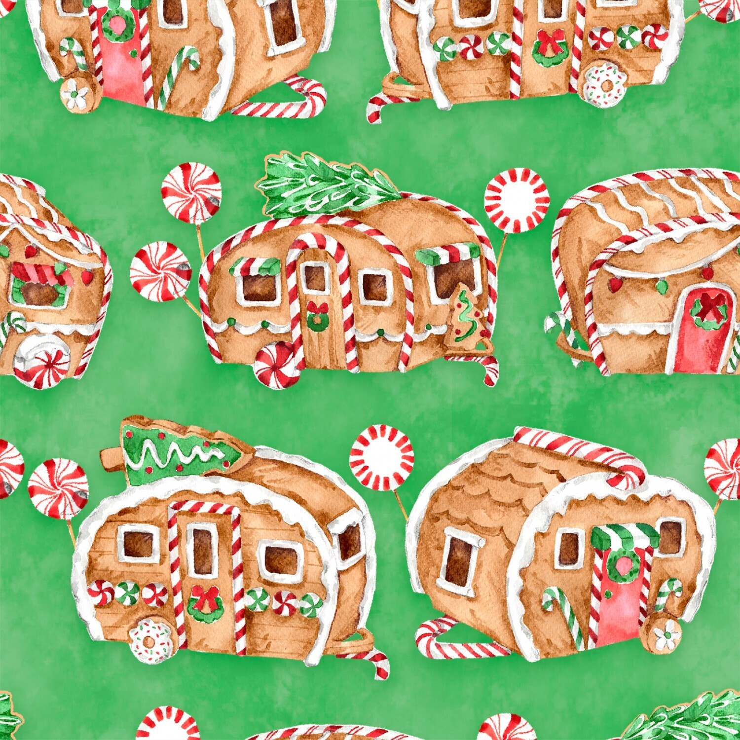 Gingerbread Caravans - Cotton - By Metre