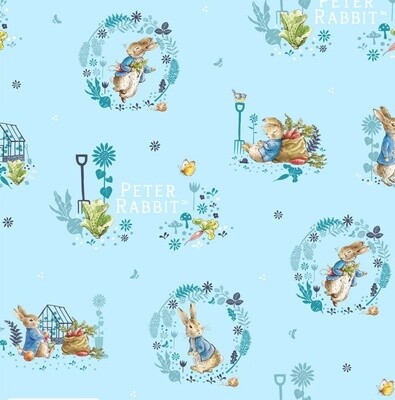 Peter Rabbit Garden Blue - Cotton - END BOLT 105 CM X 110 CM