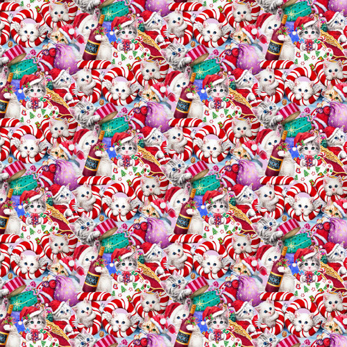 Christmas Packed Cats - Cotton - By Metre