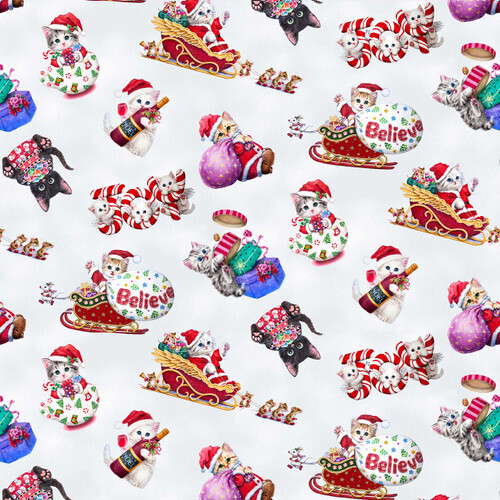 Christmas Cats White - Cotton - By Metre