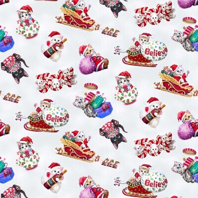 Christmas Cats White - Cotton - From Fat Quarter